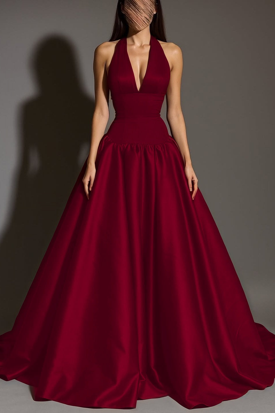 Sexy Sleeveless Halter Straps A-Line Deep V-Neck Long Prom Dress