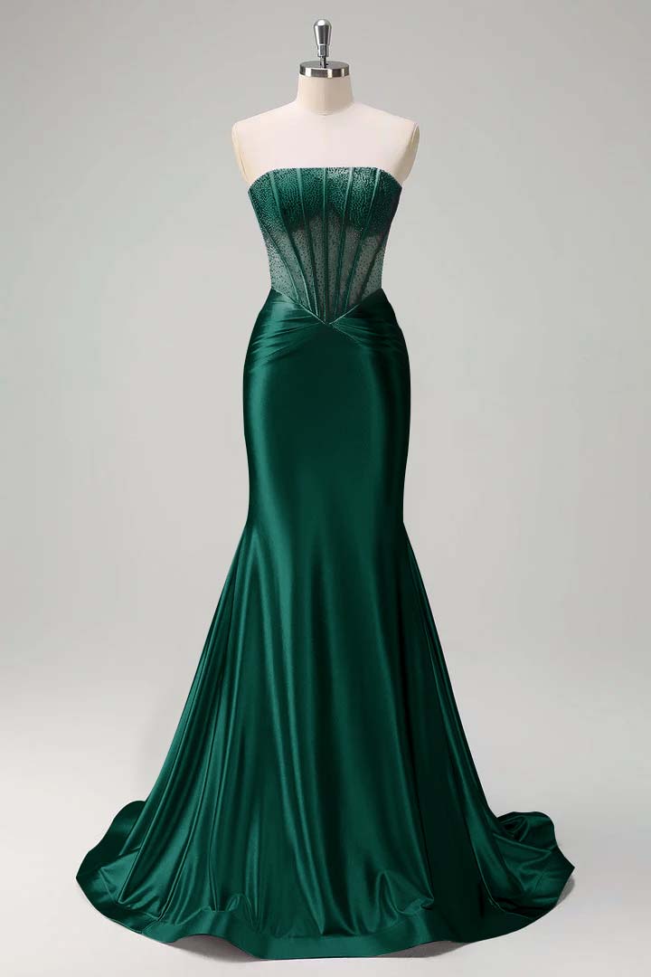 Gorgeous Strapless Sleeveless Mermaid Prom Dress With Beading