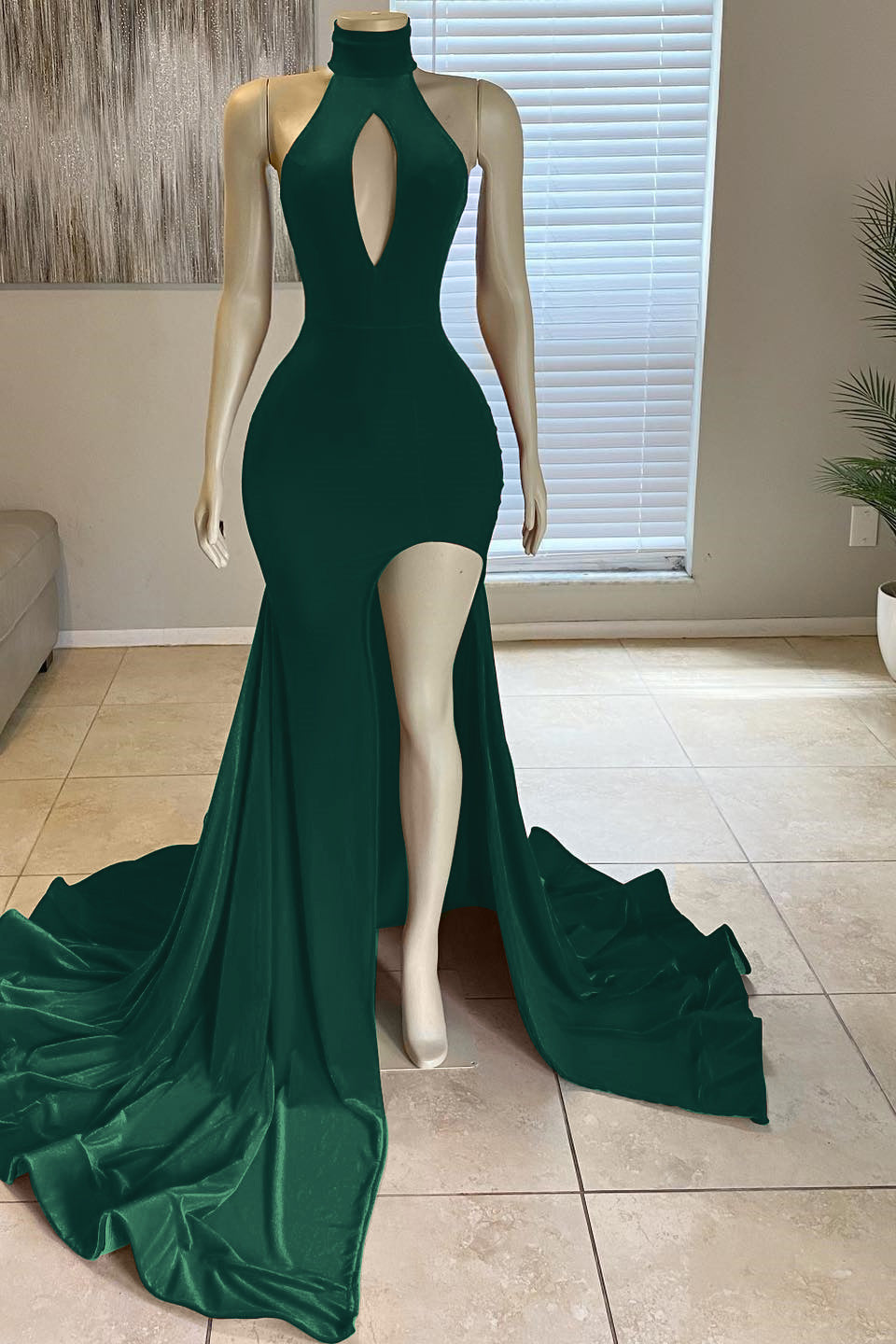 Front Slit Mermaid High-Neck Prom Dress Glorious Red Online