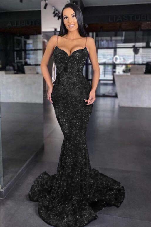Sweetheart Royal Blue Spaghetti Strap Mermaid Prom Dress With Sequins
