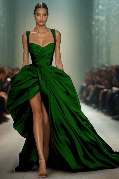 Sleeveless Spaghetti Straps Sweetheart Mermaid Long Prom Dress With Pleated