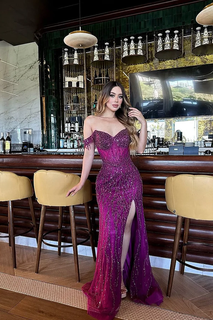 Sleeveless Strapless Sweetheart Mermaid Beads Embroidery Prom Dress