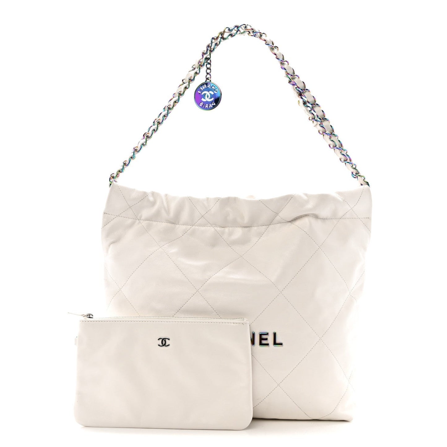 Shiny Calfskin Quilted Small Rainbow Chanel 22 White