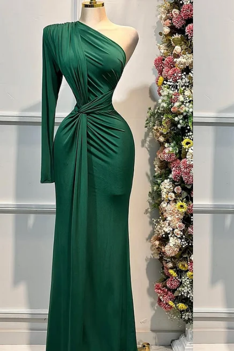 Simple Long Sleeveless One-Shoulders Mermaid Prom Dress