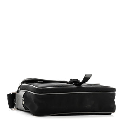 Tessuto Nylon Saffiano Pocket Single Snap Buckle Messenger Flap Bag Black Bleuette Marmo