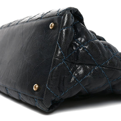 Glazed Caviar Coco Pleats Totes Navy