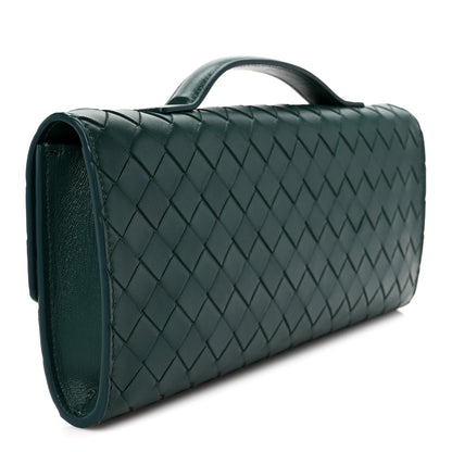 Nappa Intrecciato Long Andiamo Top Handle Clutch Emerald Green