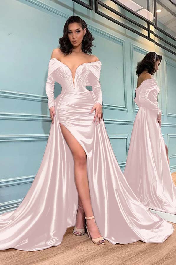 Long Sleeves Burgundy Evening Dress Mermaid
