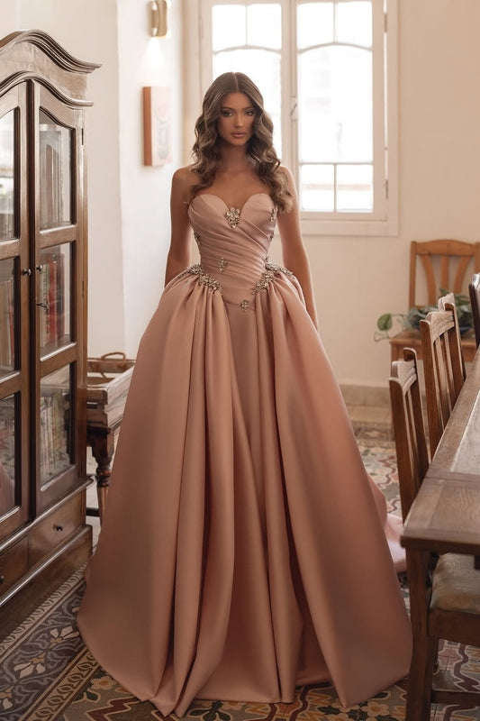 Sleeveless Sweetheart A-Line Pleated Prom Dress With Beads