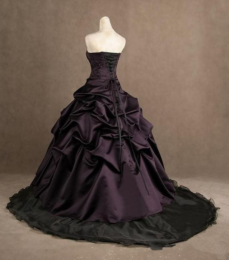 Dark Purple Strapless A-Line Satin Beading Vintage Party Dress Evening Gowns, D959