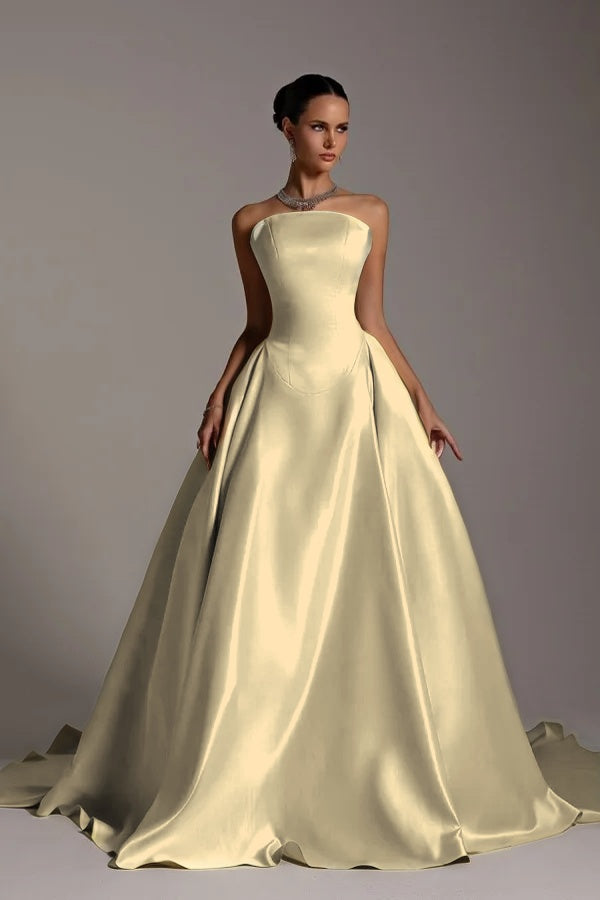 Sleeveless Strapless A-Line Elegant Prom Dress