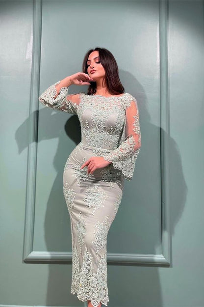 Long Sleeves Mermaid Evening Dress With Lace Appliques Bateau