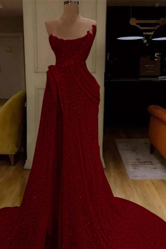 Mermaid Strapless Long Prom Dress Slit With Sequins