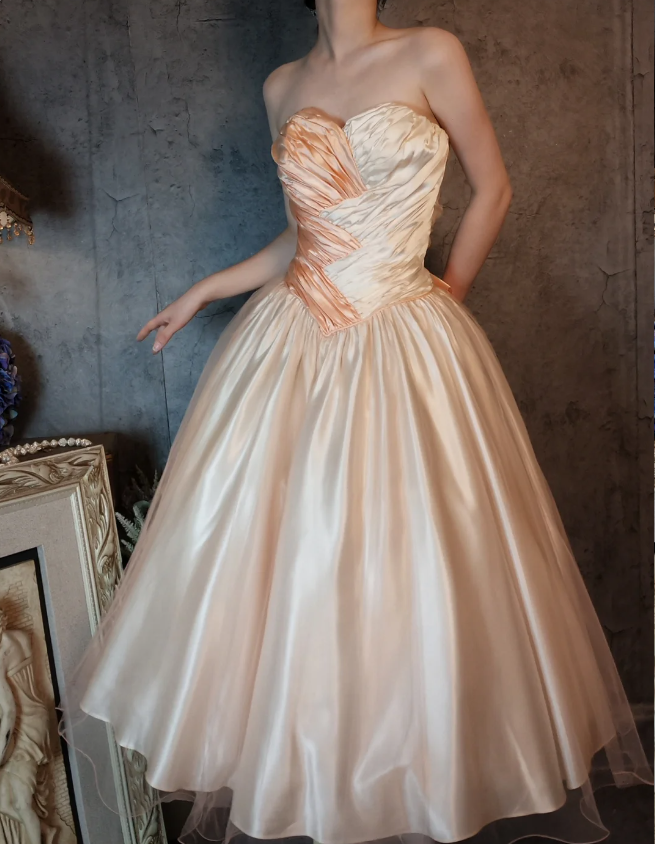 Princess Champagne Pink A-line Sweet Bow Satin Prom Dress Evening Dress Sweet 16 Dress P4316