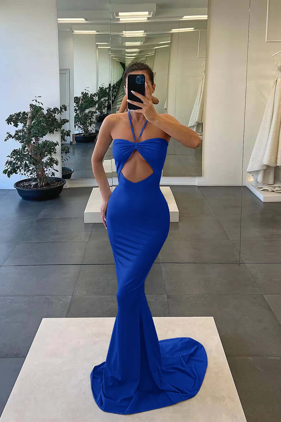 Blue Strapless Mermaid Evening Dress With Sleeveless Online Halter