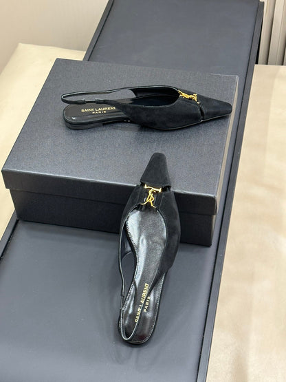 SL BABYLONE SLINGBACK FLAT BLACK SUEDE
