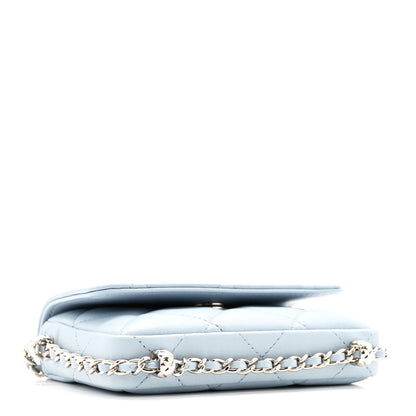 Lambskin Quilted Chain Around Coin Purse With Chain Light Blue