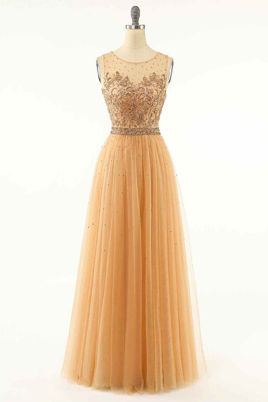 Round Sleeveless Empire A-Line Appliques Prom Party Dress