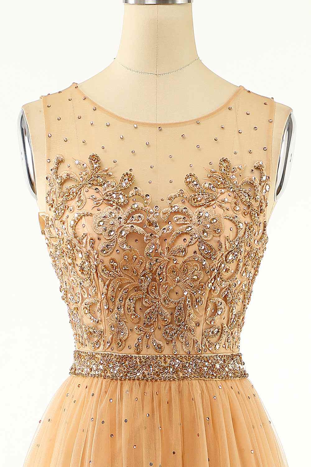 Round Sleeveless Empire A-Line Appliques Prom Party Dress