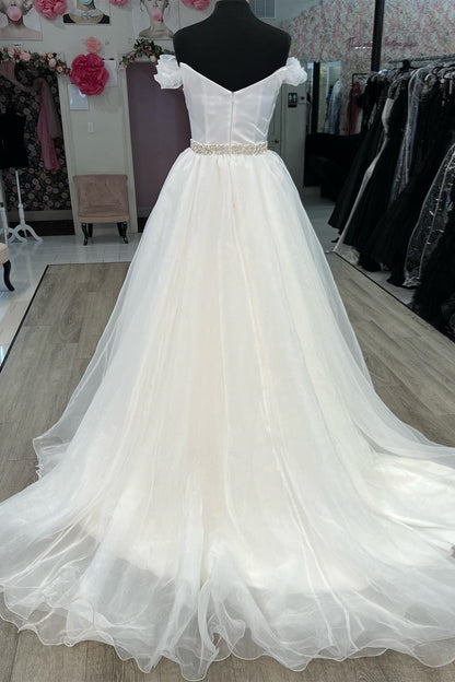 White Off-Shoulder Beaded A-line Long Prom Dress
