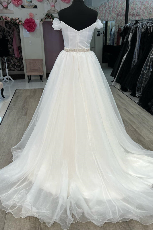 White Off-Shoulder Beaded A-line Long Prom Dress