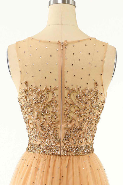 Round Sleeveless Empire A-Line Appliques Prom Party Dress