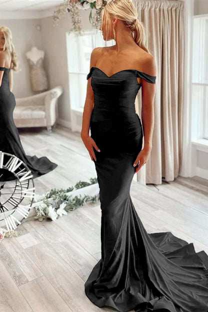 Off-The-Shoulder Mermaid Royal Blue Prom Dress
