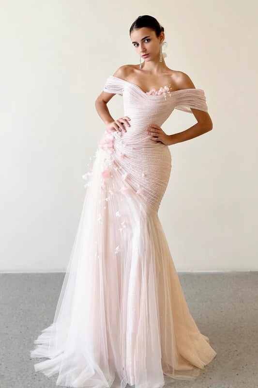 Stunning Sleeveless Strapless Off Shoulders Prom Dress With Handmade Flower
