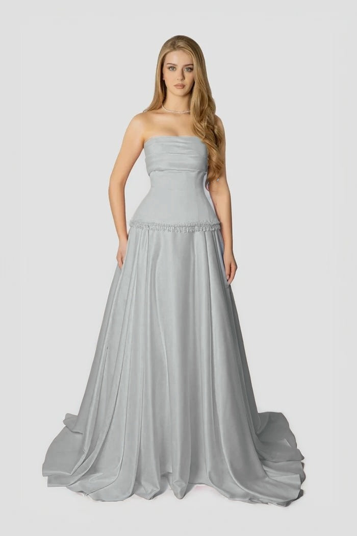 Baby Pink Strapless Evening Dress A-Line Sleeveless in Satin With Beading