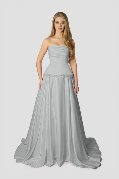 Baby Pink Strapless Evening Dress A-Line Sleeveless in Satin With Beading