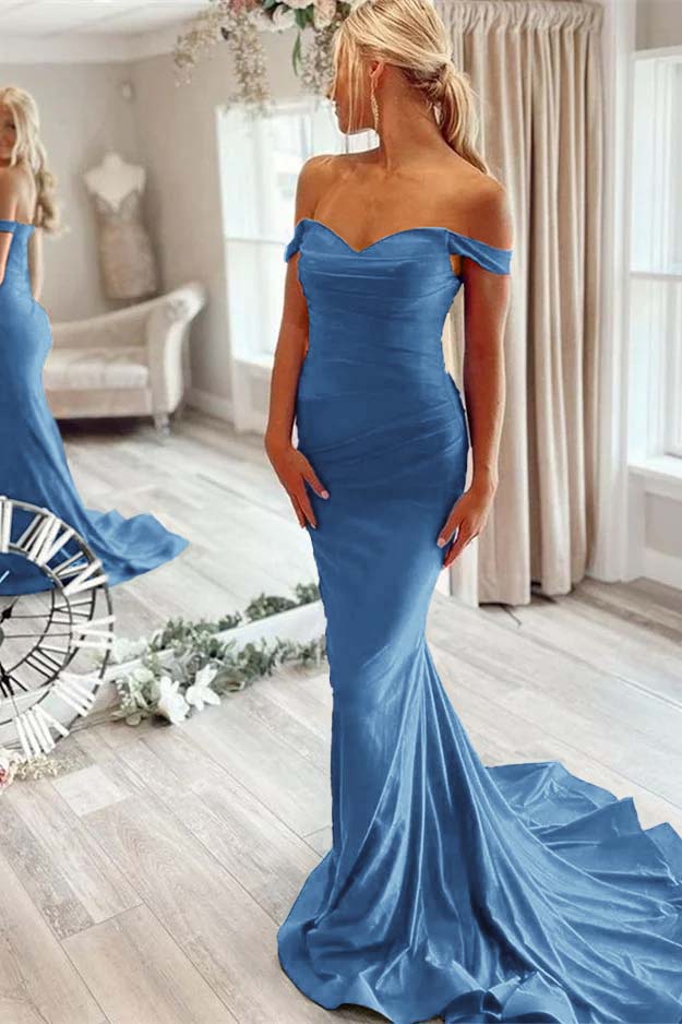 Off-The-Shoulder Mermaid Royal Blue Prom Dress