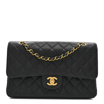 Caviar Quilted Medium Double Flap Black