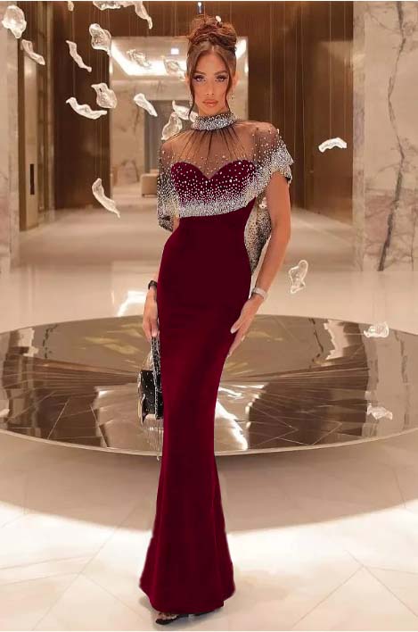 Shinning Black Satin Sweetheart Beaded Sleeveless Mermaid Prom Dress with Shawl