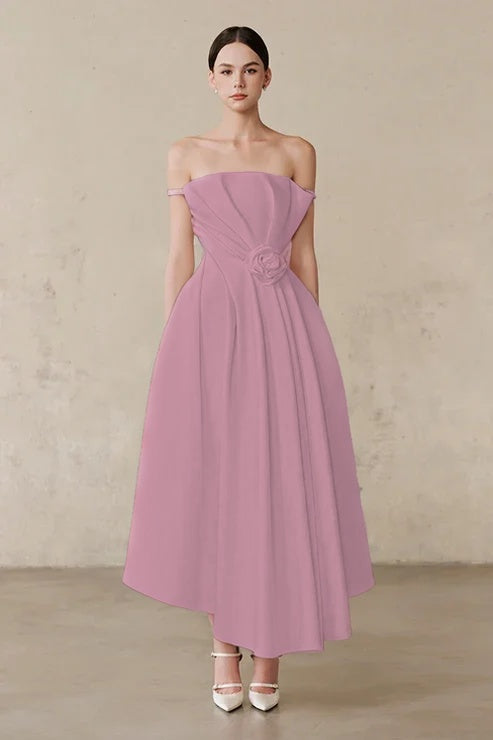 Ivory Off-the-Shoulder A-Line Evening Dress With Pleated
