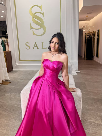 Sleeveless Strapless Sweetheart A Line Long Prom Dress With Pleated