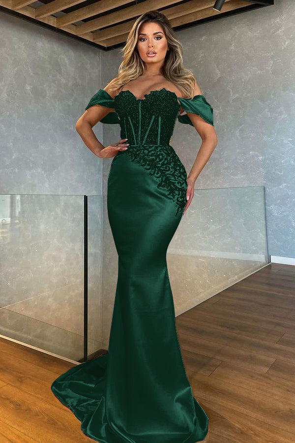 White Sweetheart Mermaid Evening Dress With Appliques