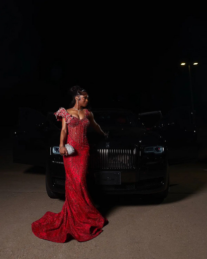 Red Mermaid Long Prom Dresses Formal Evening Dress  fg7601