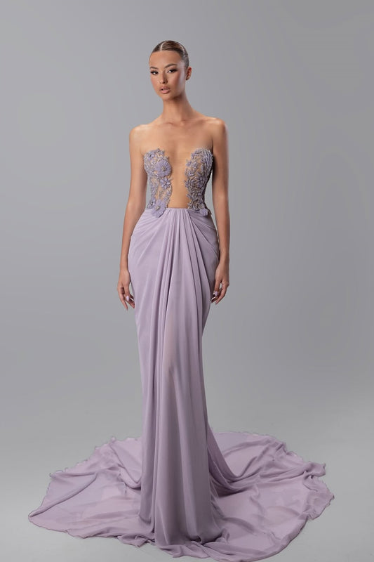 Sexy Sleeveless Deep V-Neck Embroidery Mermaid Prom Dress