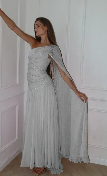 Blushing Pink One Shoulder Sheath Evening Dress With Beadings