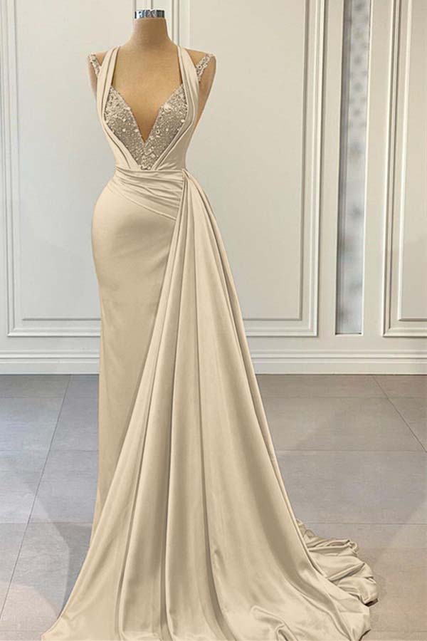 Elegant Pink Halter Sleeveless With Sequins Evening Dress