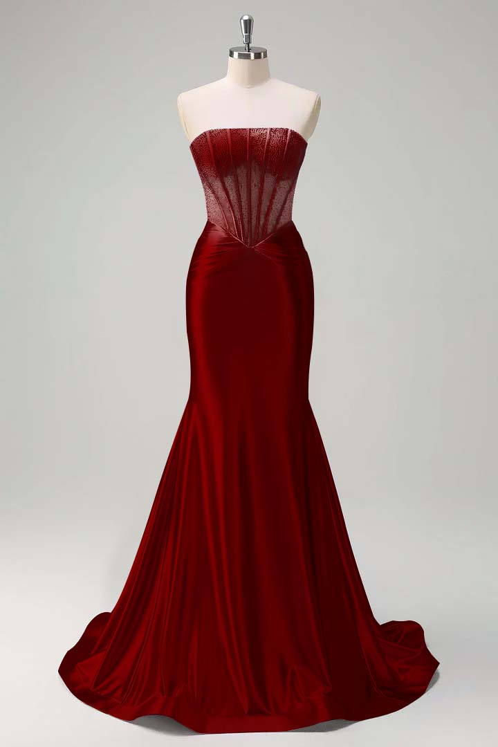Gorgeous Strapless Sleeveless Mermaid Prom Dress With Beading