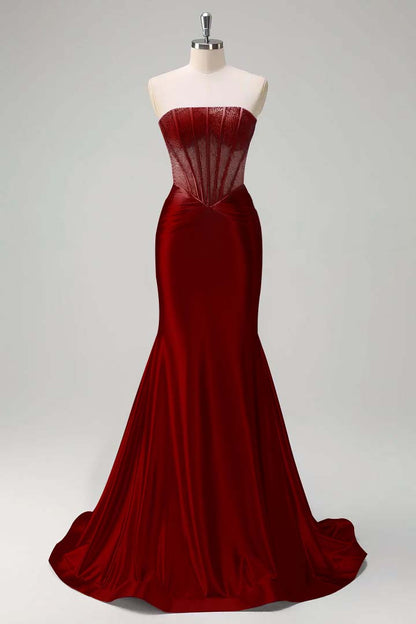 Gorgeous Strapless Sleeveless Mermaid Prom Dress With Beading