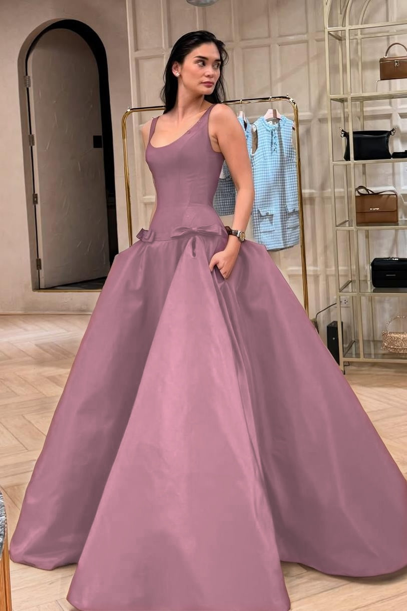 Elegant Sleeveless Wide Straps A Line Long Prom Dress With Bowknot