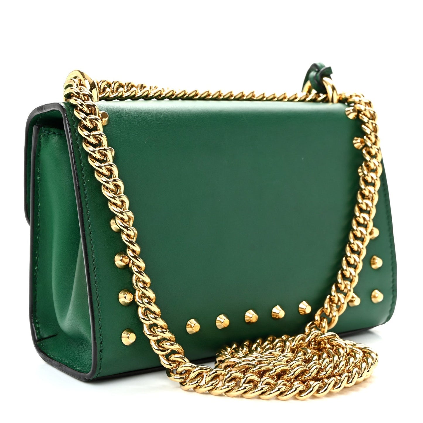 Calfskin Studded Small Padlock Shoulder Bag Emerald