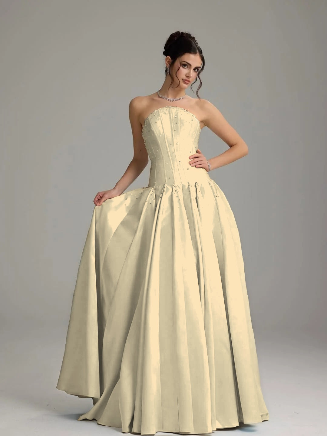 Graceful Sky Blue Straight Across Sleeveless Beaded Pleated Evening Dress