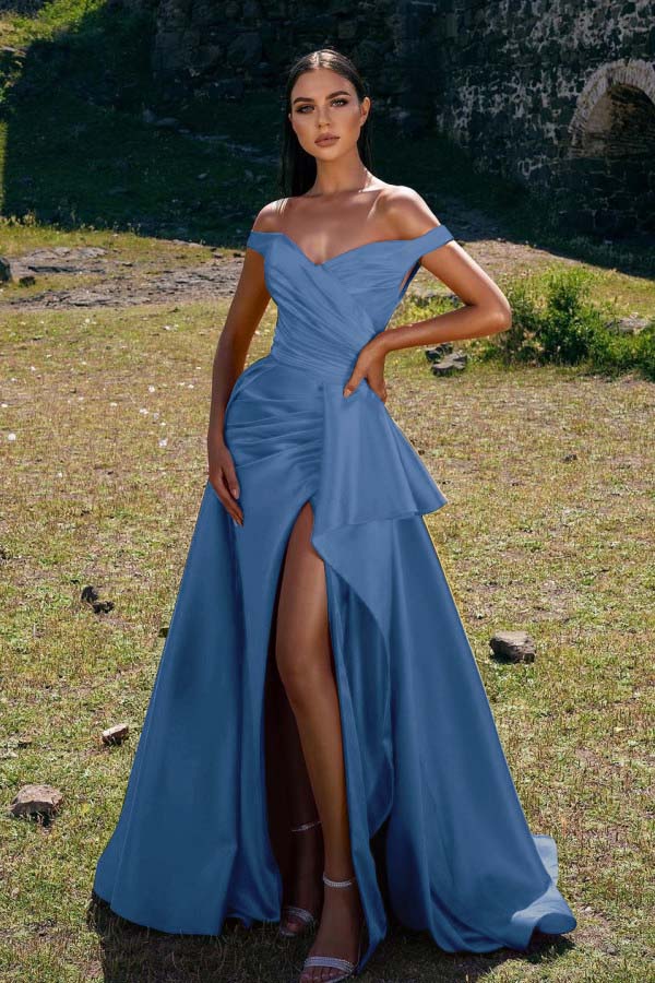 Off-The-Shoulder Mermaid Prom Dress Red With Slit