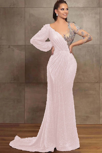 Amazing V-Neck Long Sleeves Mermaid Evening Dress With Sequins Beads