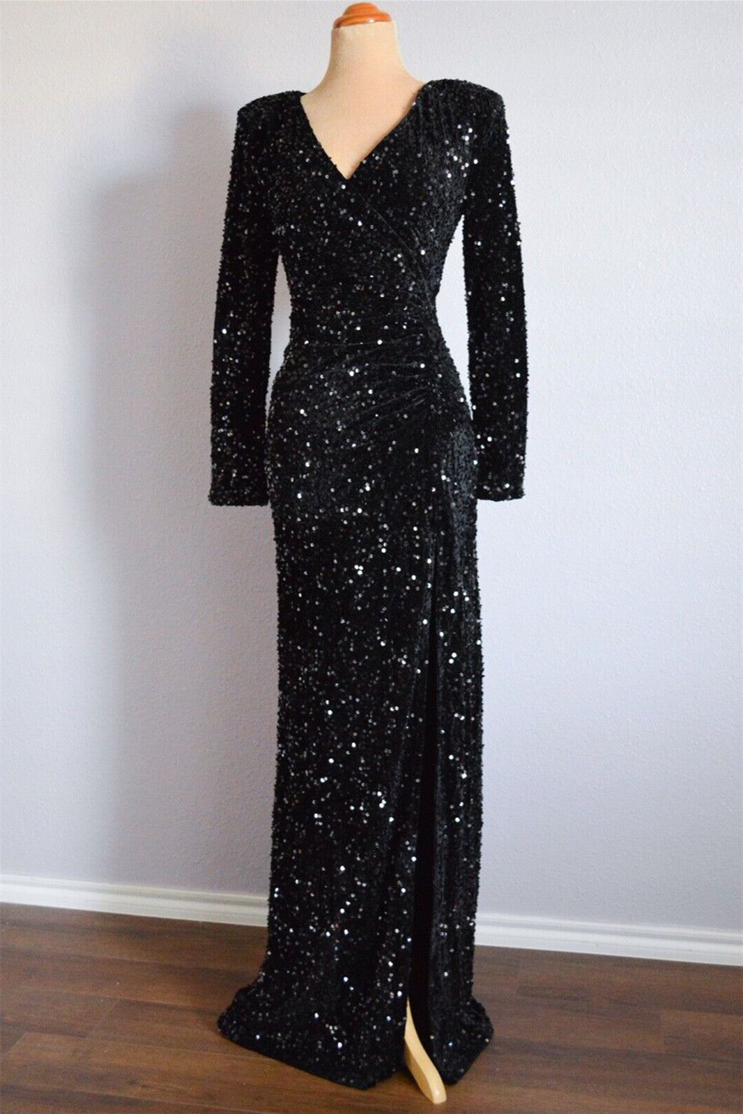 Long Sleeves Empire V-Neck Fully Sequin Party Prom Dress