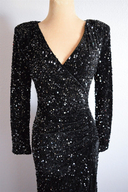 Long Sleeves Empire V-Neck Fully Sequin Party Prom Dress