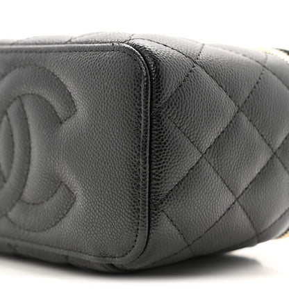 Caviar Quilted Small Vanity Case With Chain Black